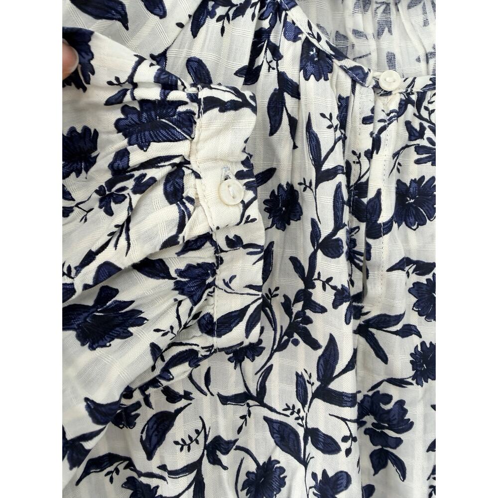 Old Navy Dress Womens L White Blue Floral Boho Long Sleeve Maxi Peasant - Picture 3 of 8
